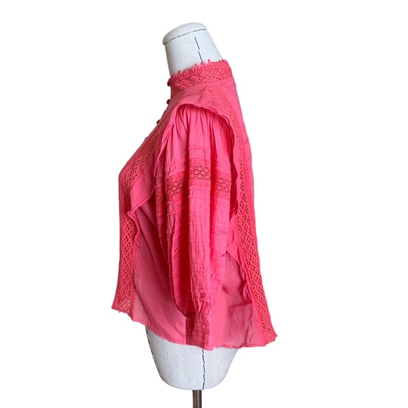 FP One Free People Rosalind Pink Coral Crochet Cotton Top Small - Picture 6 of 13